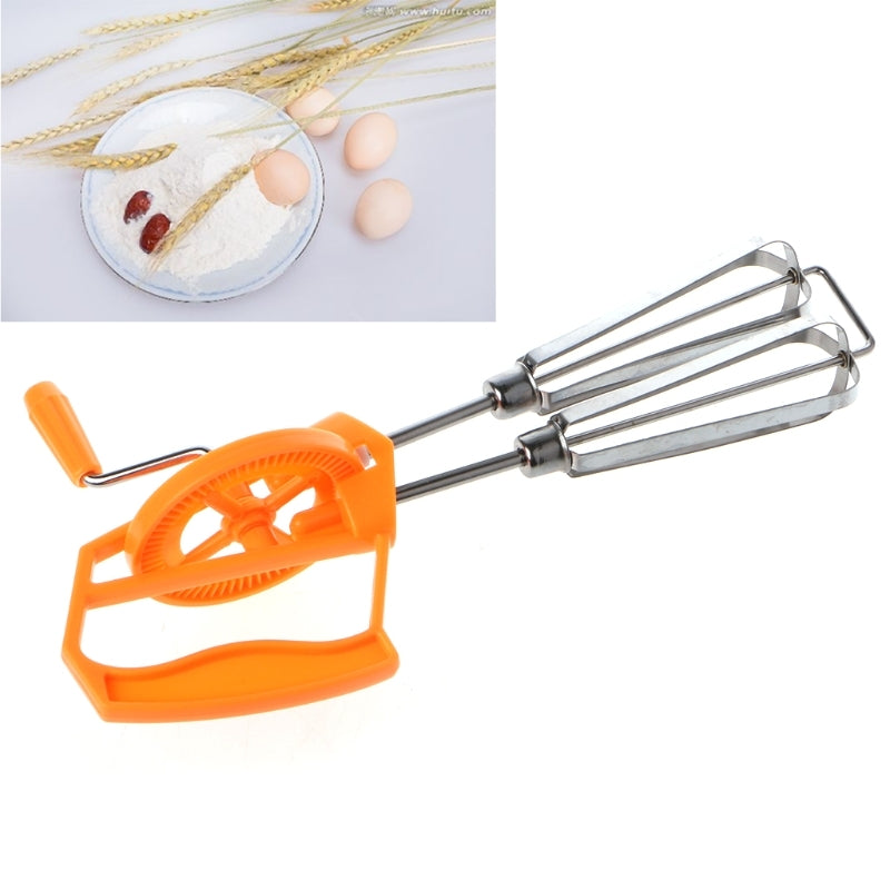 ELECTROPRIME Double Rotation Hand Whisk Egg Beater Stainless Steel Kitchen Blender Random Color Delivery