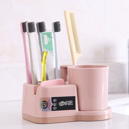 ELECTROPRIME Qijiu Household Bathroom Double Drain Mouth Mug Toothbrush Holder Creative Multi-function Rack(Pink)