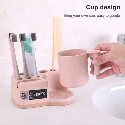 ELECTROPRIME Qijiu Household Bathroom Double Drain Mouth Mug Toothbrush Holder Creative Multi-function Rack(Pink)