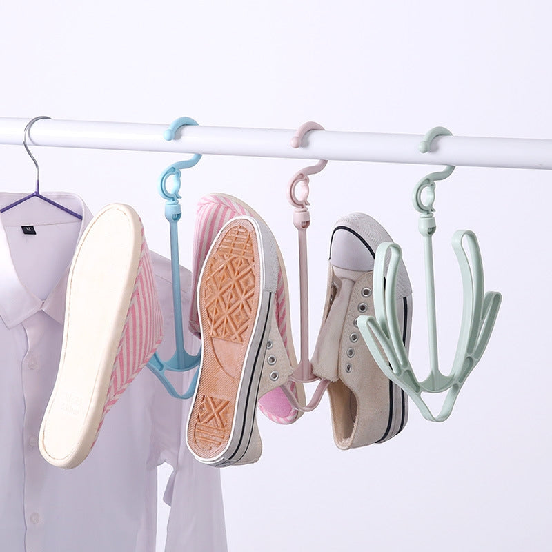 ELECTROPRIME 3pcs Creative Multi-function Outdoor Windproof Double Hook Hanging Shoe Rack Movable Thick Drying Rack(Green)