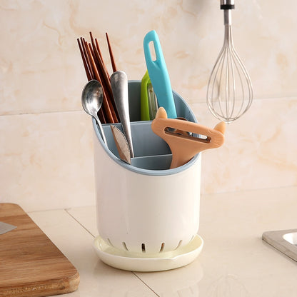 ELECTROPRIME Creative Multi-function Double Drain Shelf Kitchen Chopsticks Storage Bucket Tableware Storage Box, Color:Blue