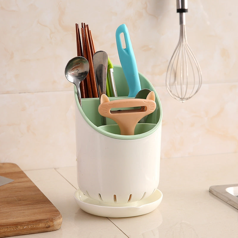 ELECTROPRIME Creative Multi-function Double Drain Shelf Kitchen Chopsticks Storage Bucket Tableware Storage Box, Color:Green