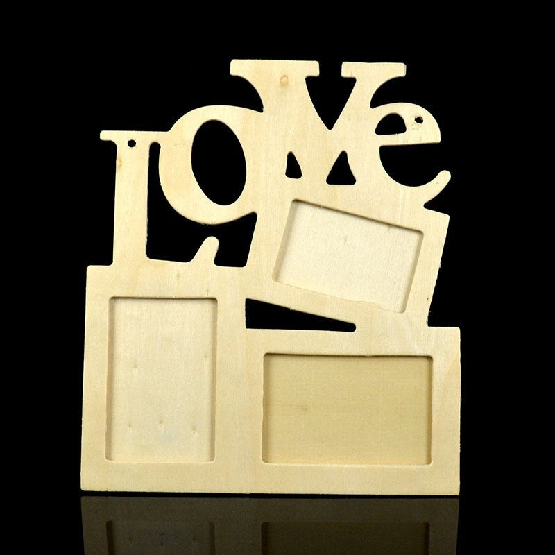 ELECTROPRIME Children DIY Wooden Siamese Letters White Embryo Snowflake Mud Photo Frame, Frame size: 19.5cmx16.5cm
