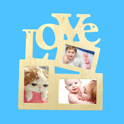 ELECTROPRIME Children DIY Wooden Siamese Letters White Embryo Snowflake Mud Photo Frame, Frame size: 19.5cmx16.5cm