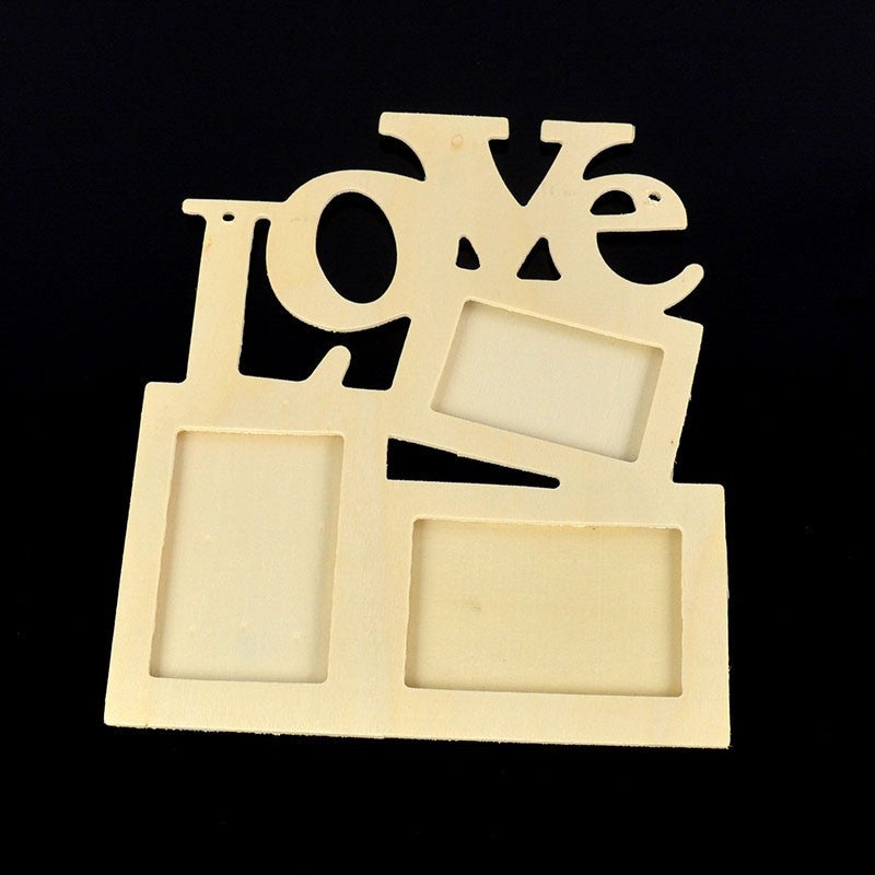 ELECTROPRIME Children DIY Wooden Siamese Letters White Embryo Snowflake Mud Photo Frame, Frame size: 19.5cmx16.5cm