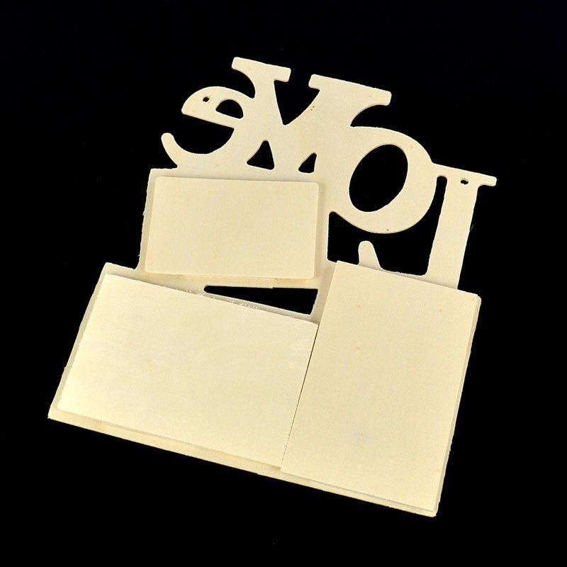 ELECTROPRIME Children DIY Wooden Siamese Letters White Embryo Snowflake Mud Photo Frame, Frame size: 19.5cmx16.5cm