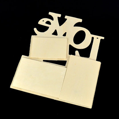 ELECTROPRIME Children DIY Wooden Siamese Letters White Embryo Snowflake Mud Photo Frame, Frame size: 19.5cmx16.5cm