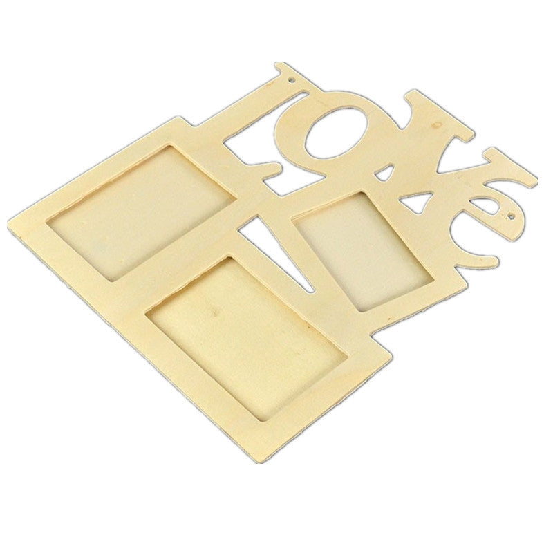 ELECTROPRIME Children DIY Wooden Siamese Letters White Embryo Snowflake Mud Photo Frame, Frame size: 19.5cmx16.5cm