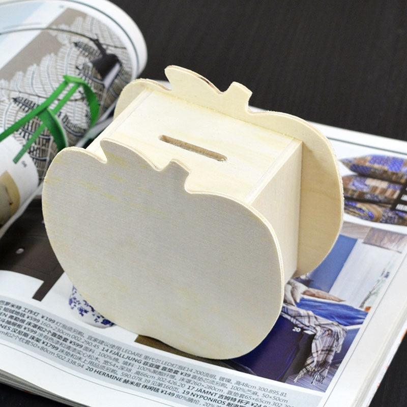 ELECTROPRIME Lovely Creative Child DIY Wooden Apple Hand Painted Piggy Bank, Size: 10x5.6x9.5cm