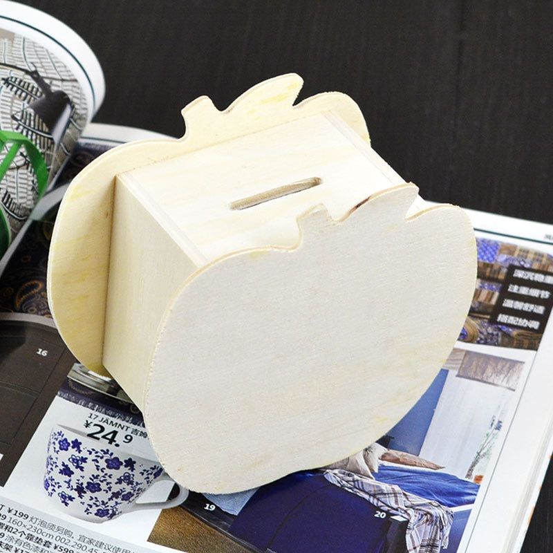 ELECTROPRIME Lovely Creative Child DIY Wooden Apple Hand Painted Piggy Bank, Size: 10x5.6x9.5cm
