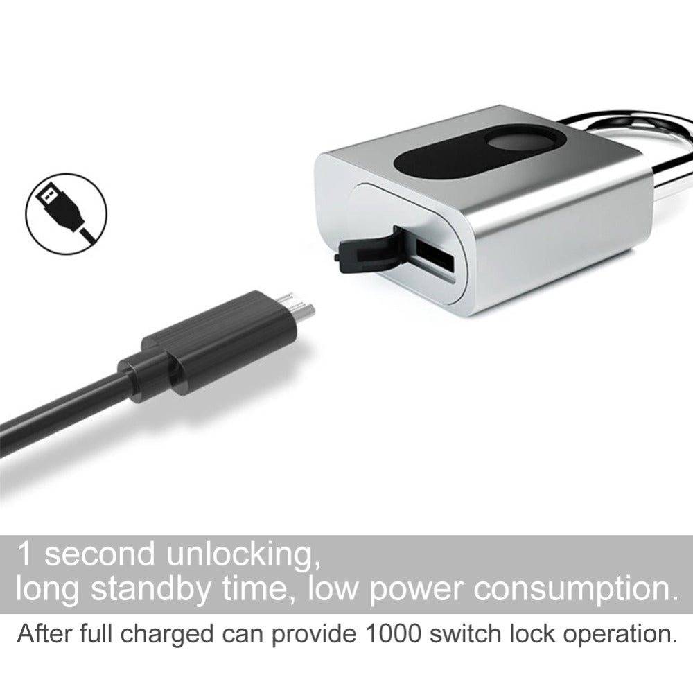 ELECTROPRIME USB Rechargeable Door Lock Fingerprint Padlock Quick Unlock Security Keyless Smart Metal Lock
