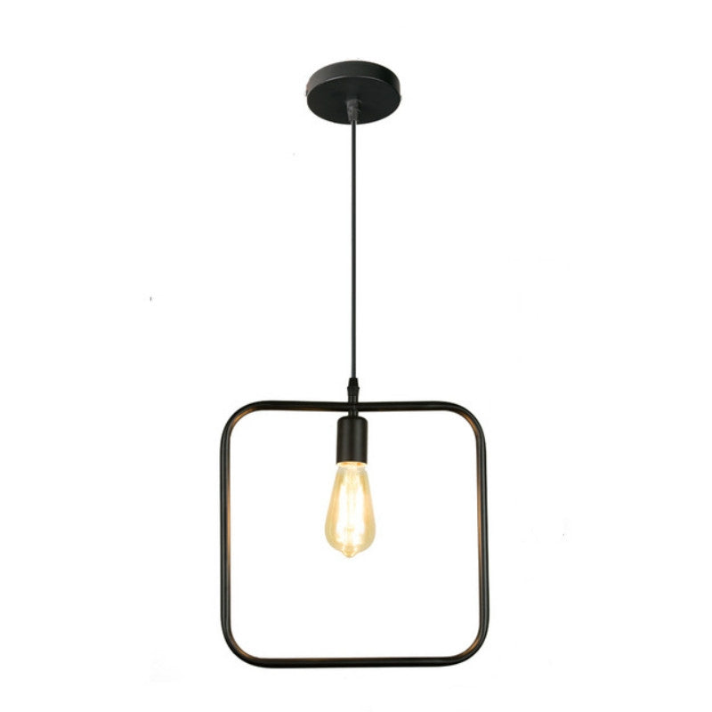 ELECTROPRIME Simple and Creative Wrought Iron Geometric Chandelier Bar Exhibition Hall Clothing Store Restaurant Hotel Decorative Light with Light Bulb(Square)