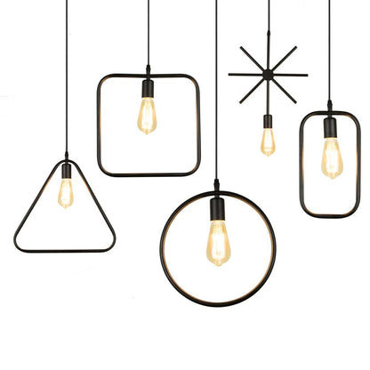 ELECTROPRIME Simple and Creative Wrought Iron Geometric Chandelier Bar Exhibition Hall Clothing Store Restaurant Hotel Decorative Light with Light Bulb(Round)
