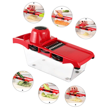 ELECTROPRIME 10 in 1 Multifuction Vegetable Cutter Stainless Steel Blade Manual Potato Onion Peeler Carrot Grater Dicer(Red)