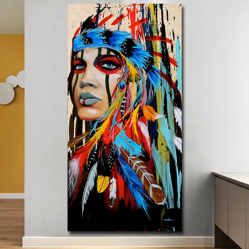 ELECTROPRIME Modern Wall Art Prints Coloful Girl Feathered Women Canvas Painting For Living Room Home Decor, Size:40X60cm