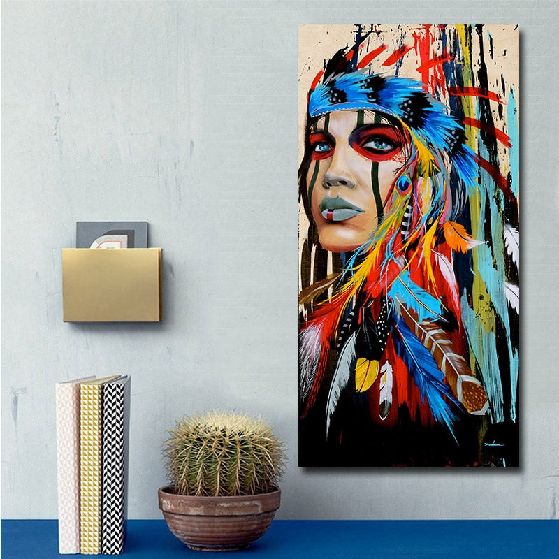 ELECTROPRIME Modern Wall Art Prints Coloful Girl Feathered Women Canvas Painting For Living Room Home Decor, Size:40X60cm