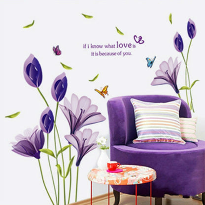 ELECTROPRIME Home Decor DIY Purple Lily Flower Posters Living Room Decorative Wall Stickers Removable Waterproof Stickers, Size:M