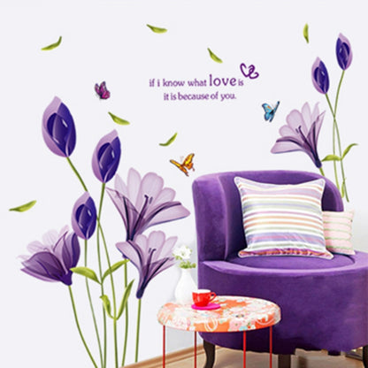 ELECTROPRIME Home Decor DIY Purple Lily Flower Posters Living Room Decorative Wall Stickers Removable Waterproof Stickers, Size:M