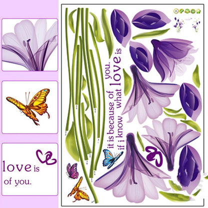 ELECTROPRIME Home Decor DIY Purple Lily Flower Posters Living Room Decorative Wall Stickers Removable Waterproof Stickers, Size:M