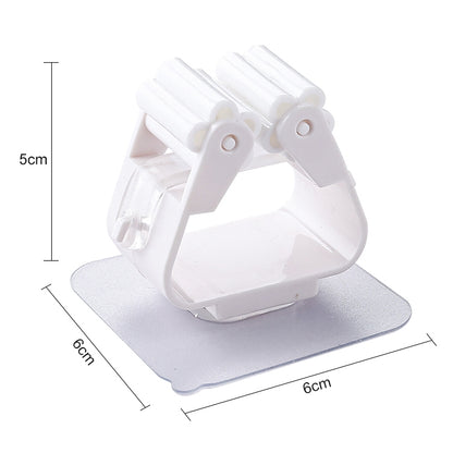 ELECTROPRIME Mop Holder Wall Mounted Organizer Holder Household Kitchen Bathroom Adhesive Storage Broom Hanger Clip Hook Racks(White)