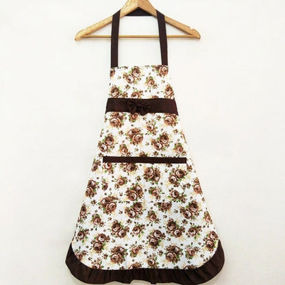 ELECTROPRIME Household Rose Waterproof Kitchen Aprons Flower Cleaning Overalls(Brown)