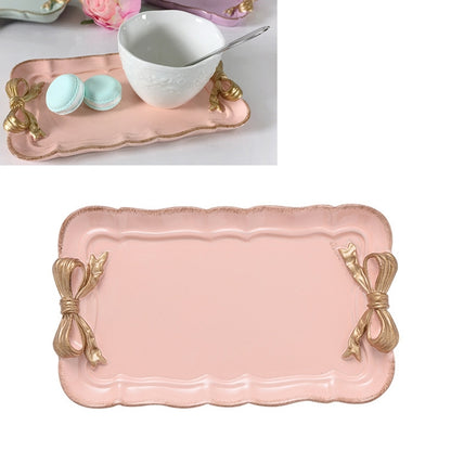 ELECTROPRIME Rectangle Cute Bow Cake Dessert Small Plate Towel Dish Small Jewelry Storage Tray(Pink)