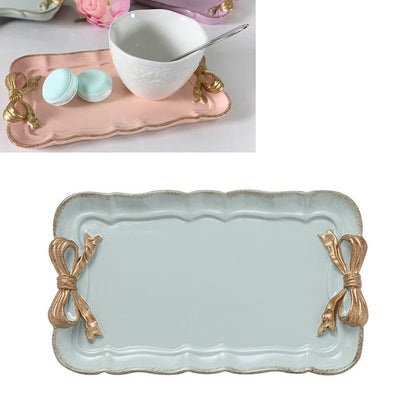 ELECTROPRIME Rectangle Cute Bow Cake Dessert Small Plate Towel Dish Small Jewelry Storage Tray(Blue)
