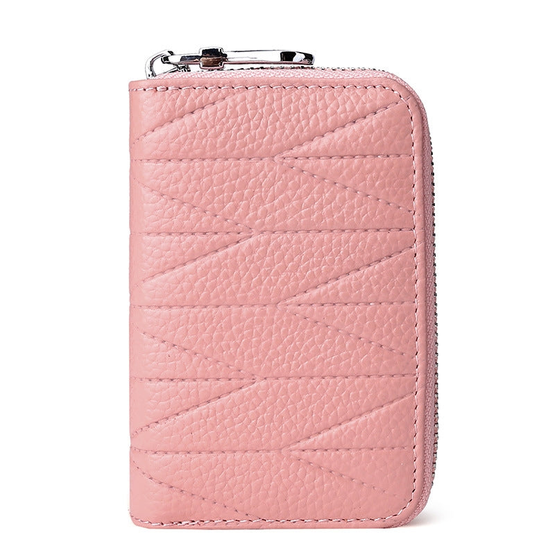 ELECTROPRIME Multi-card Zipper Card Bit Card Small Purse Simple Organ Card Package(Peach Pollen)