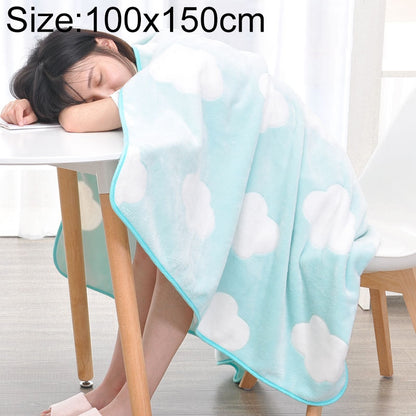 ELECTROPRIME Summer Thin Coral Flannel Office Nap Blanket, Size:100x150cm(Green Clouds)