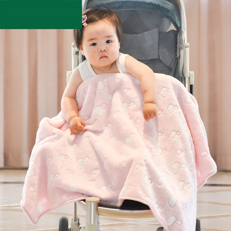ELECTROPRIME Summer Thin Coral Flannel Office Nap Blanket, Size:100x150cm(Green Clouds)