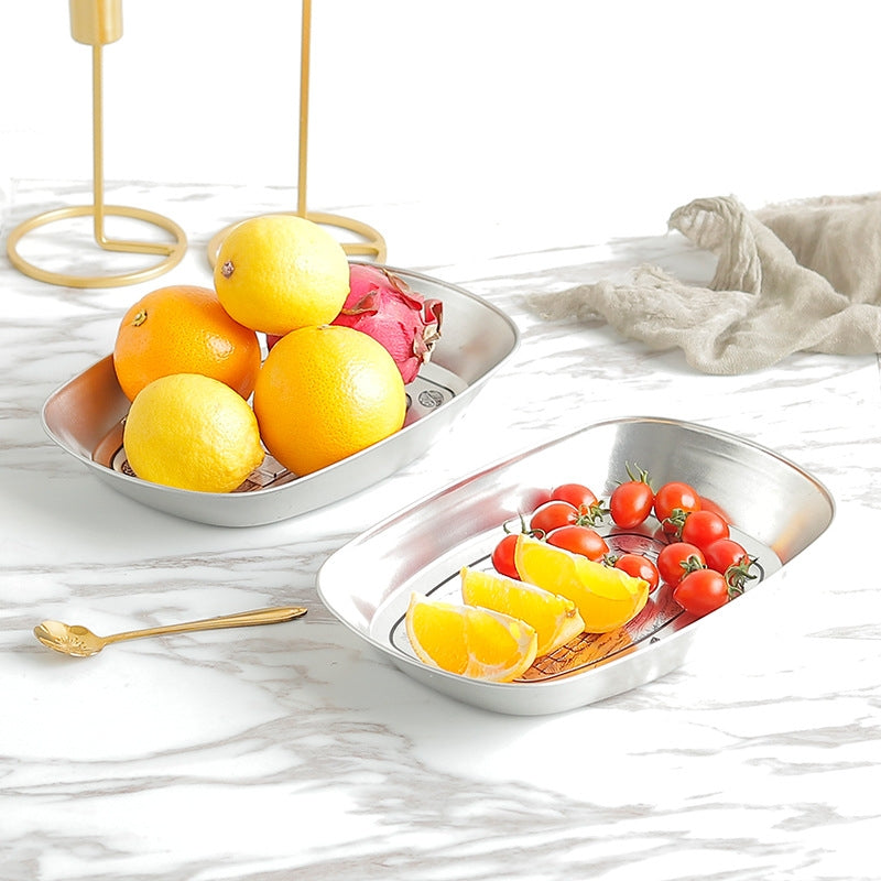 ELECTROPRIME Home Rectangular Silver Retro Candy Dried Fruit Small Iron Plate(Cafe)