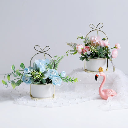 ELECTROPRIME Wrought Iron Portable Frame Hydrangea Flower Pot Decoration Ornaments Home Study Office Wedding Decoration(Light Pink)