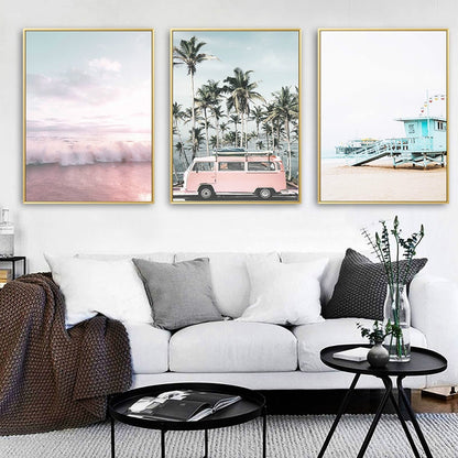 ELECTROPRIME Ocean Landscape Canvas Poster Decoration Home Painting Art Paintings Frameless Painting Core, Size:30x45 cm(Seaside Bus)