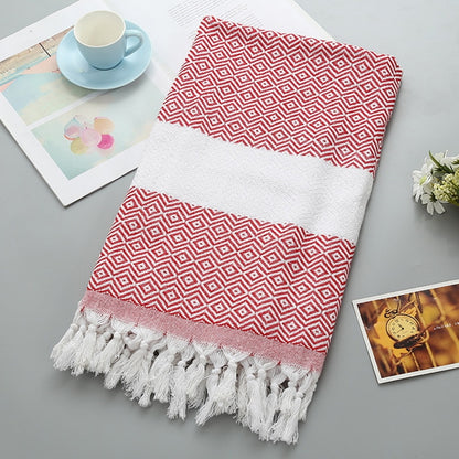 ELECTROPRIME Striped Cotton Bath Towel With Tassels Thin Travel Camping Bath Sauna Beach Gym Pool Blanket Absorbent Easy Care(Blue)