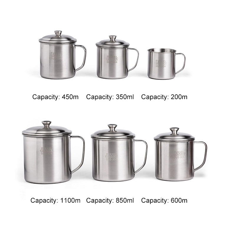 ELECTROPRIME 5 PCS Extra Thick 304 Stainless Steel Cup Children's Mouth Cup with Handle Cover Household adult Drinking Water Cup 8cm with cover
