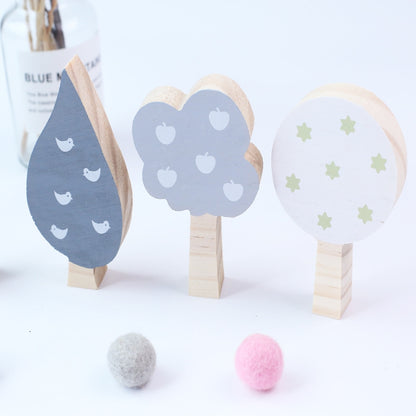 ELECTROPRIME Wooden Tree Three-piece Set of Building Ornaments Photography Props Children Room Decoration(Set 1)