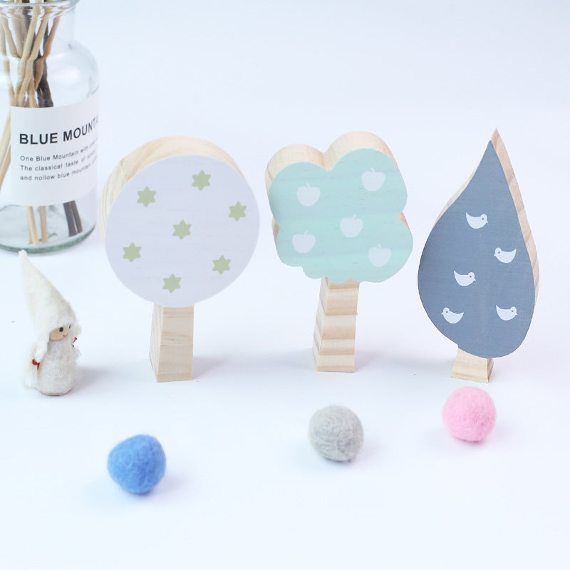 ELECTROPRIME Wooden Tree Three-piece Set of Building Ornaments Photography Props Children Room Decoration(Set 4)