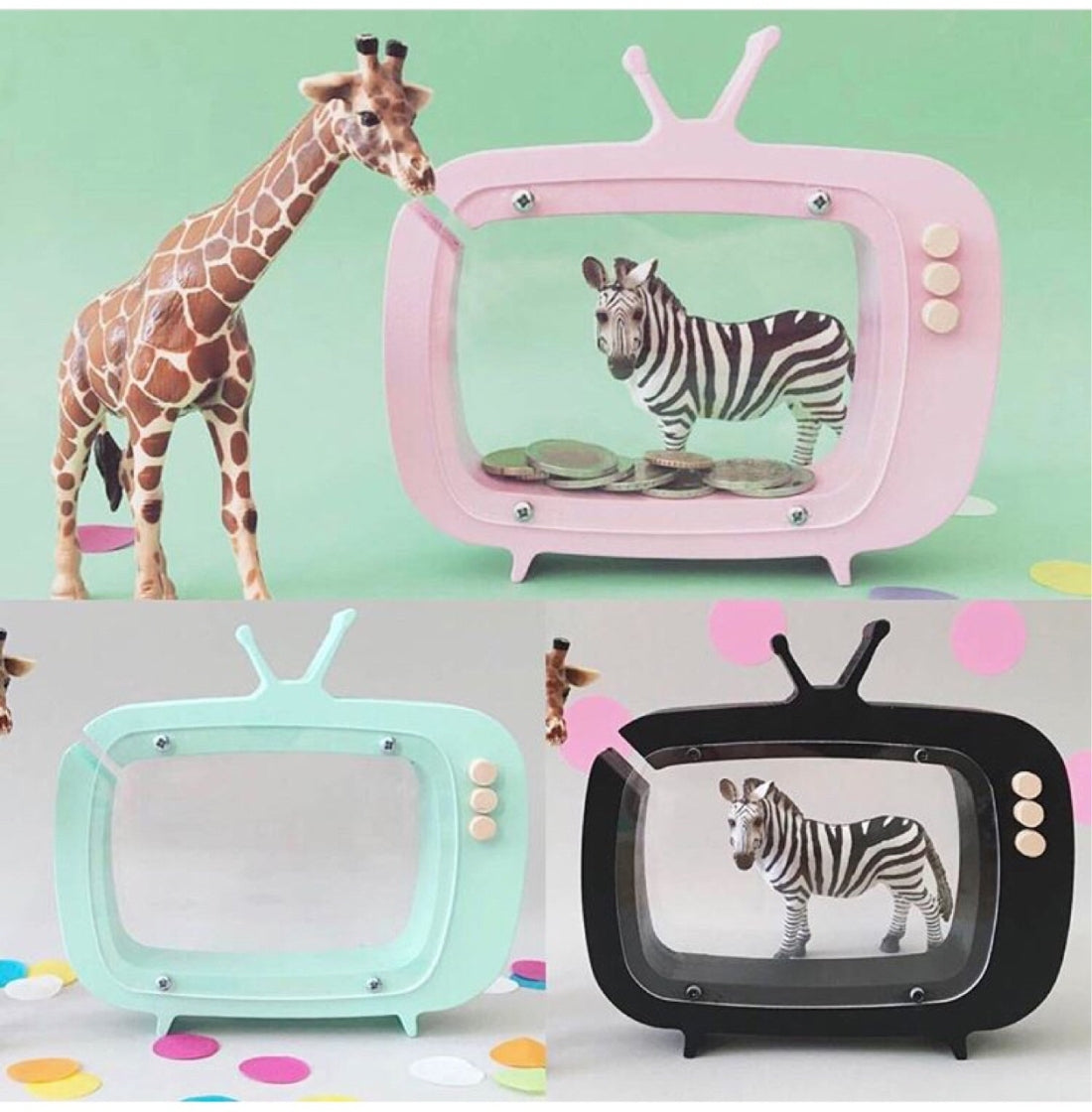 ELECTROPRIME Wooden TV Storage Tank Children Room Display Photography Props Toys(Pink)