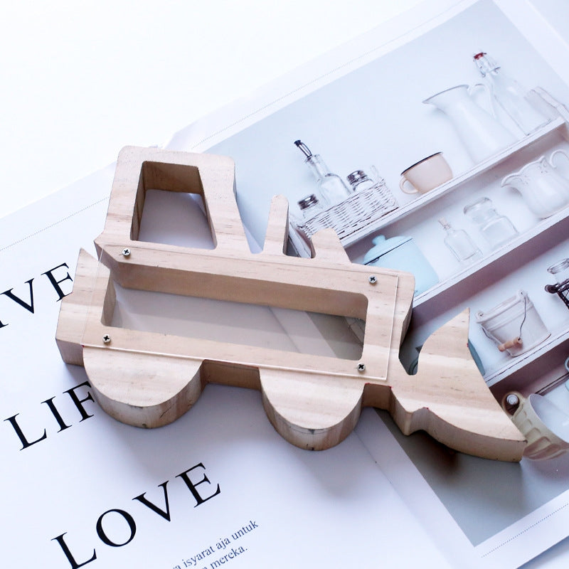 ELECTROPRIME Wooden Forklift Hollowed Out Piggy Bank Children Gift