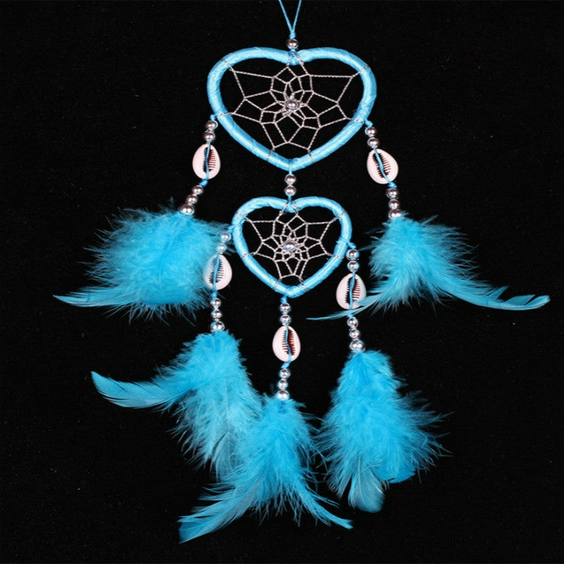 ELECTROPRIME Dreamcatcher Pendant Up And Down Double Ring Peach Heart Dream Catcher(Lake Blue)
