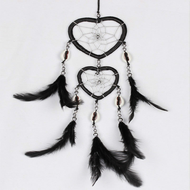 ELECTROPRIME Dreamcatcher Pendant Up And Down Double Ring Peach Heart Dream Catcher(Black)