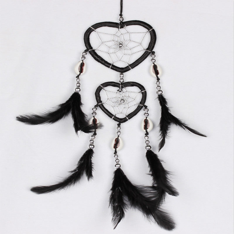 ELECTROPRIME Dreamcatcher Pendant Up And Down Double Ring Peach Heart Dream Catcher(Black)