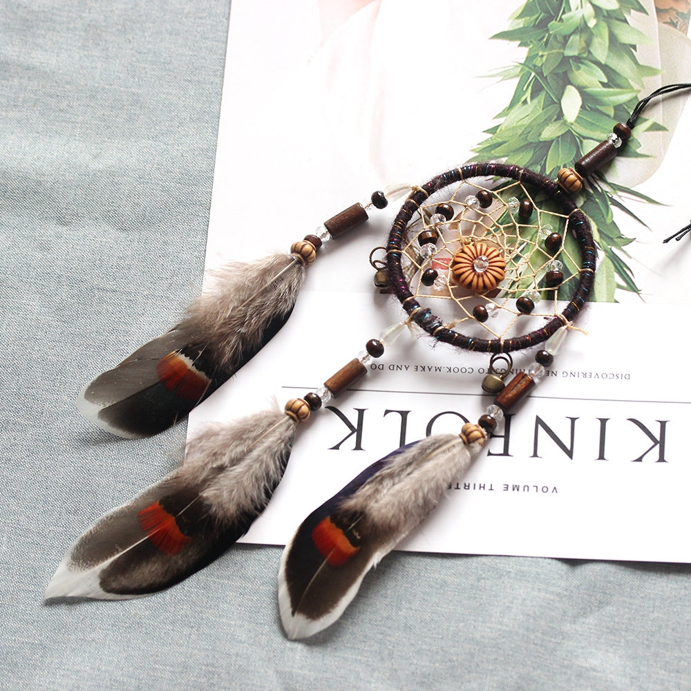 ELECTROPRIME Retro Single Ring Feather Dream Catcher Hanging Window Decoration