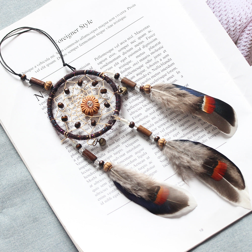ELECTROPRIME Retro Single Ring Feather Dream Catcher Hanging Window Decoration