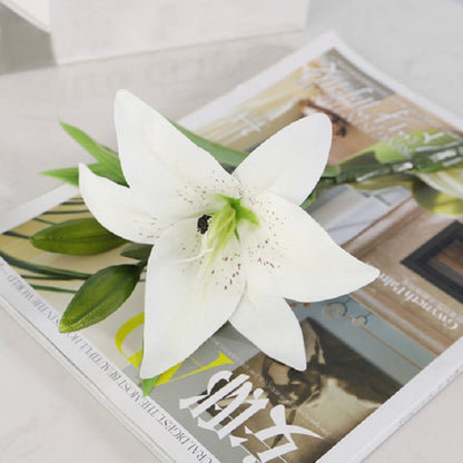 ELECTROPRIME 3 Branches Simulation Mini Lily Plastic Fake Flower Home Decoration Photography Wedding Supplies(White)
