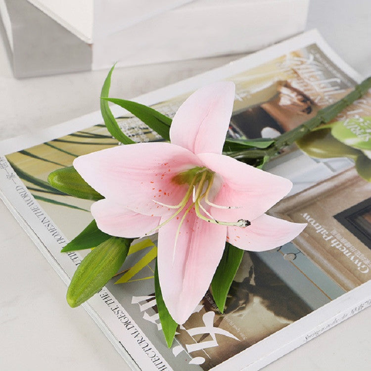 ELECTROPRIME 3 Branches Simulation Mini Lily Plastic Fake Flower Home Decoration Photography Wedding Supplies(Light Pink)