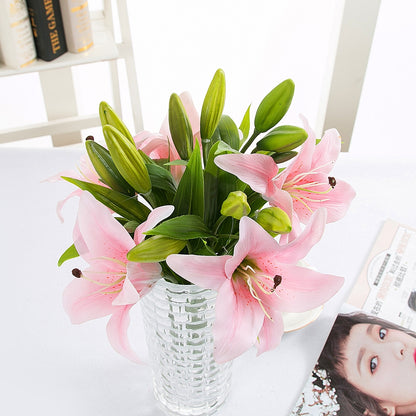 ELECTROPRIME 3 Branches Simulation Mini Lily Plastic Fake Flower Home Decoration Photography Wedding Supplies(Light Pink)