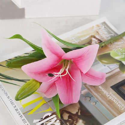 ELECTROPRIME 3 Branches Simulation Mini Lily Plastic Fake Flower Home Decoration Photography Wedding Supplies(Pink)