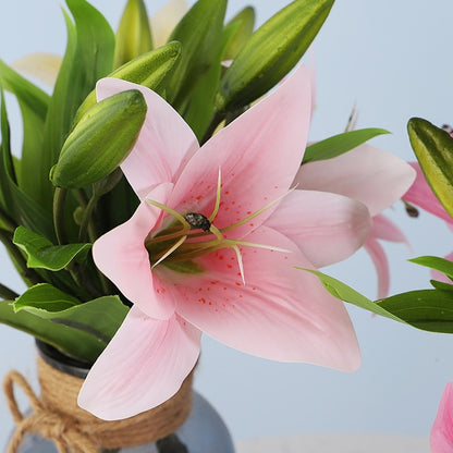 ELECTROPRIME 3 Branches Simulation Mini Lily Plastic Fake Flower Home Decoration Photography Wedding Supplies(Pink)