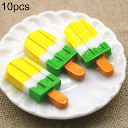 ELECTROPRIME 10 PCS Rainbow Ice Cream Stick Resin Flat Back Cabochon Imitation Dessert Art Decoration(Yellow)